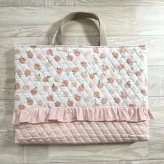 レッスンバッグ 【白地ピンクハートヌビ×くすみピンク】 女の子 手提げ