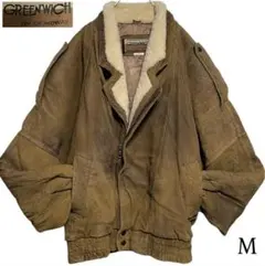 【GREEN WICH】羊革 ラムレザーフライトジャケット ファー ブラウン M