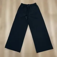黒 ワイドパンツ ゴムウエスト ドローストリング