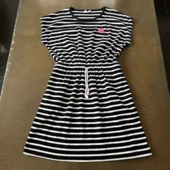 JENNI 黒と白のストライプ、半袖タオル地、ワンピース　150