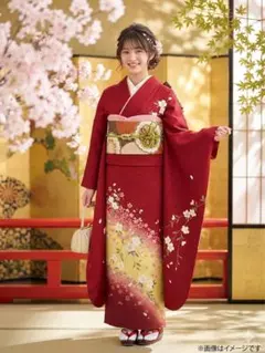 振り袖　フルセット　長襦袢付　成人式　赤　桜　結婚式　金彩加工　854