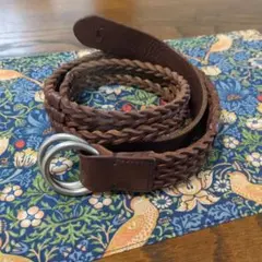 RalphLauren 編み込みレザーベルト ブラウン　リングバックル