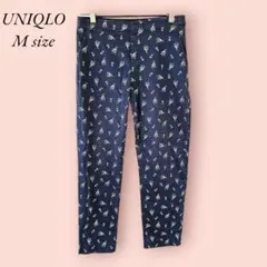 ユニクロ アンクルパンツM 総柄 綿 レーヨン 混合 ウエストゴム