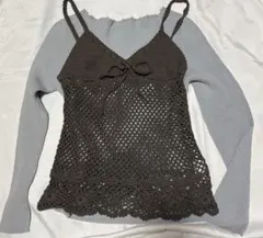 クロシェキャミ 編みトップス Y2K ギャル 透け感 重ね着