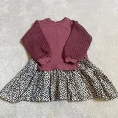 petit main 秋冬用　ワンピース120cm ボルドーヒョウ柄スカート