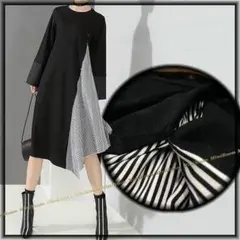 ～2L(3L)【大きいサイズ】ストライプ柄切替カットソー☆Aラインワンピ