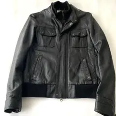 【本革】ルースコンケーブ レザージャケット ブラック 黒 ダブルジップ リブ付き