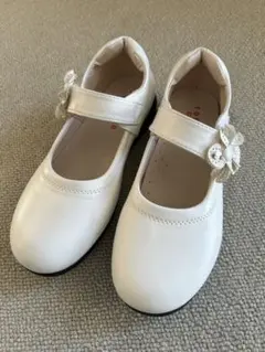 ホワイト フラワー装飾 フォーマルシューズ