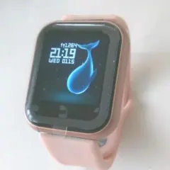 スマートウォッチ タッチスクリーン 多機能　ピンク　見やすいスクェアデザイン