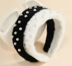 ホワイト　パール　カチューシャ　ふわふわ