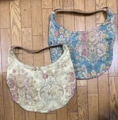 フェリシモ ゴブラン織 トートバッグ 2点セット グリーン ベージュ 花柄のサムネイル