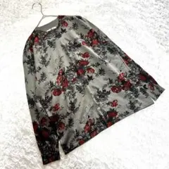 新品【ST. CHRIS】（M-L）花柄長袖ニット グレー ウール混 薄手