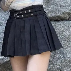 高速ターミナル ベルト付きインパンプリーツミニスカート ストライプ