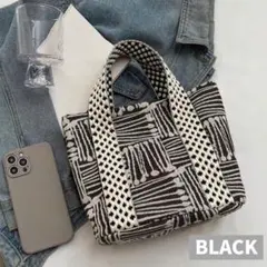 黒 ブラック 北欧風 ミニトートバッグ モノトーン 幾何学模様 サブバッグ