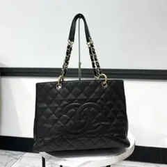 シャネル GST キャビアスキン マトラッセ チェーントートバッグ ブラック
