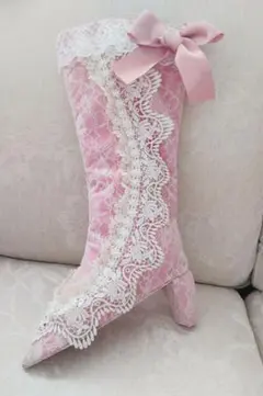 クリスマスブーツ ヴィクトリアン ピンクレ－ス