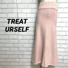トリートユアセルフ　ウエストワイドリブ　スエットロングスカート　ピンク　韓国製のサムネイル