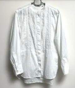 美品　ユニクロUNIQLO バンドカラーピンタックブラウス　ホワイト　M