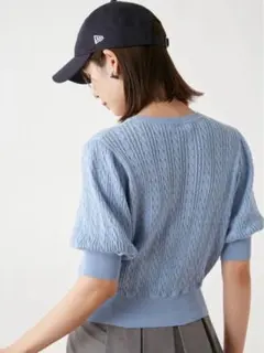 【人気】SNIDEL ハーフスリーブ柄編みニットプルオーバー