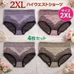 ハイウエストで引き締め！すっきり美ラインショーツ4枚セット 2XL