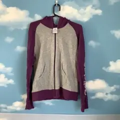 adidas グレー/パープル ジップアップパーカー　　L