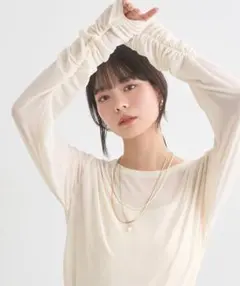 シアートップス 長袖 ベージュ シャーリング 韓国 レイヤード earth