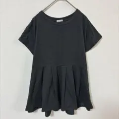 グラシア　半袖ペプラムトップス　レディースL　ウエストから切替　プリーツ　黒のサムネイル