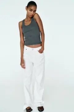 ZARA TRF ルーズフィットミッドライズデニム ホワイト 32