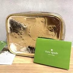 未使用品✨ケイトスペード ポーチ ゴールド ロゴ金具 型押し エナメル