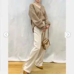 GU　パフィータッチパフスリーブカーディガン　ブラウン　L