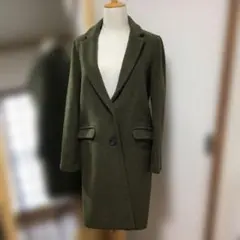 オリーブ色 ウール混紡 チェスターコート