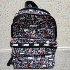 美品レスポートサック ハート・ロゴ柄リュック ブラック