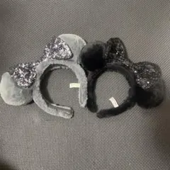 ディズニー カチューシャ スパンコール ボア 黒 グレー