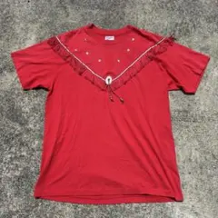 90s Hanes ウエスタン フリンジ Tシャツ L 赤 コンチョ スタッズ
