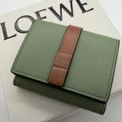 未使用級　ロエベ　アナグラム　トライフォールドウォレット　レザー グリーン