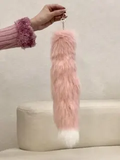 ロングバックストラップ薄ピンク狐のしっぽキーホルダーチャーム40CM単品