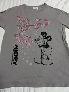 最終価格 ミッキーマウス 桜プリント Tシャツ グレー
