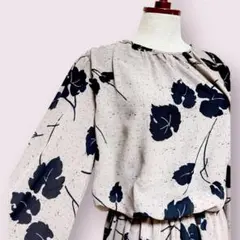 vintageヴィンテージワンピースリーフ柄ゴムレトロUSA海外古着