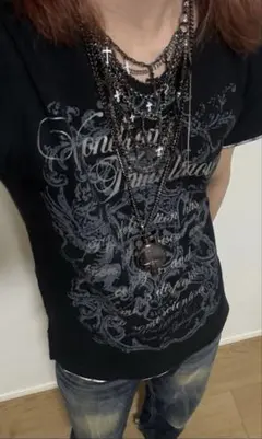 Y3 Ozz Croce オッズクローチェ 龍柄 シアー Vネック 半袖Tシャツ