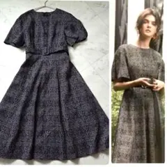 美品　EPOCA　エポカ　チェック　ロングワンピース　Aライン　ベルト　シルクのサムネイル