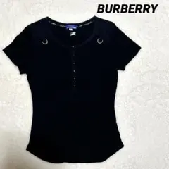希少 バーバリー ブルーレーベル Ｔシャツ Ｄカン 刺繍 ホース ロゴ 黒 38