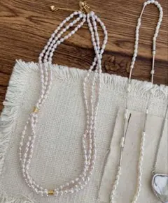 【手作り】バロック淡水パール 多重ネックレス（ピンク）