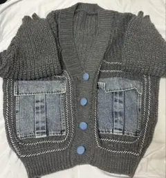 【️最終値下げ】グレー ニット カーディガン デニムポケット