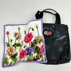 レイクアルスター　ブラック　花柄　中古バッグ/フェイラー　新品ハンカチ