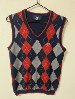 COMME CA COMMUNE アーガイル柄 Vネック ニットベスト（M）