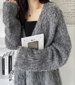 GeeRAミックスシャギーオーバーサイズＶネックカーディガン