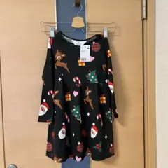 H&M クリスマス柄 黒　七分袖ワンピース 110/115