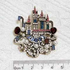 お城 ラインストーン パール ブローチ ピンブローチ