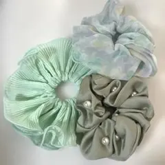 ミントグリーン シュシュ 3点セット ヘアアクセサリー