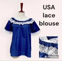 vintage ヴィンテージ シャツ レース ガーリー レトロ USA 海外古着のサムネイル